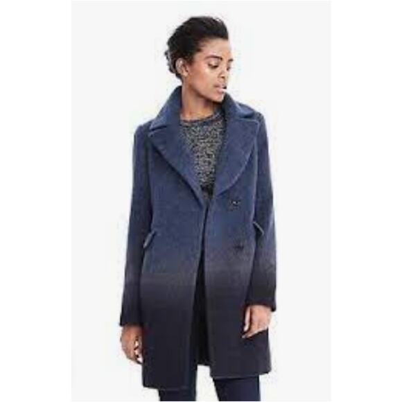 Banana Republic Blue to Navy Ombre Wool-Blend Coat XL Double Breasted Classic - Picture 1 of 12